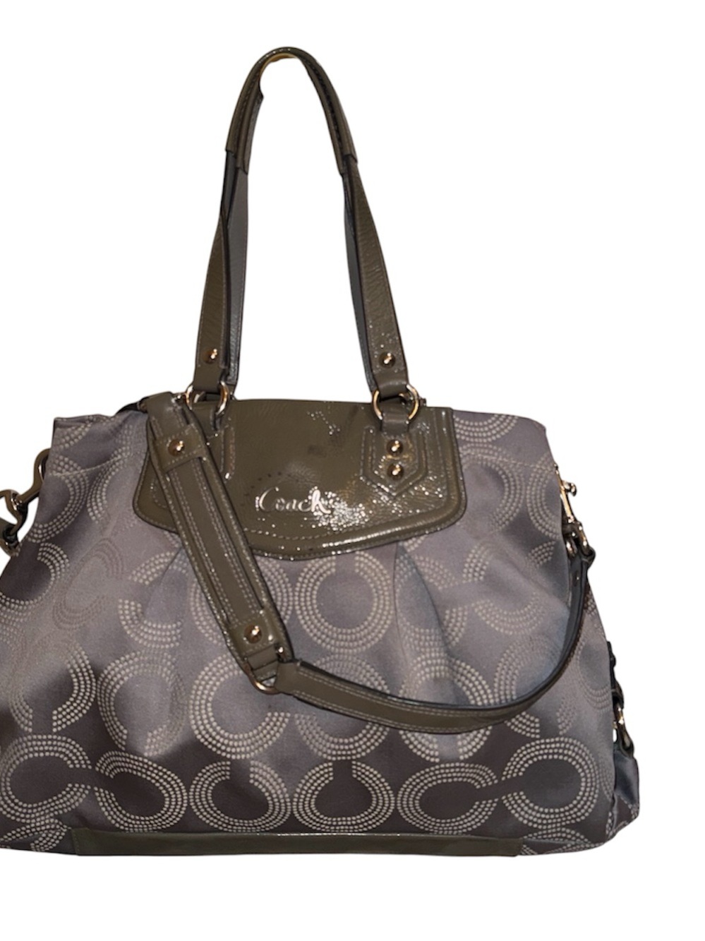 Coach Gray Signature Shoulder Bag with Patent Trim